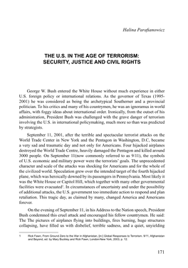 The U.S. in the Age of Terrorism: Security, Justice and Civil Rights