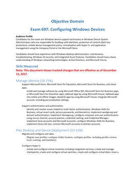 Objective Domain Exam 697: Configuring Windows Devices
