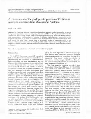 A Reassessment of the Phylogenetic Position of Cretaceous Sauropod Dinosaurs from Queensland, Australia