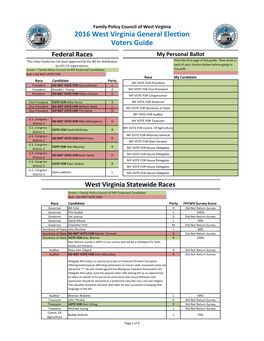 2016 West Virginia General Election Voters Guide