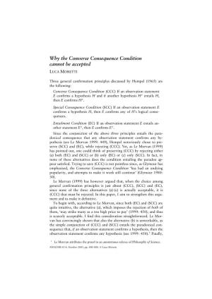 Why the Converse Consequence Condition Cannot Be Accepted LUCA MORETTI