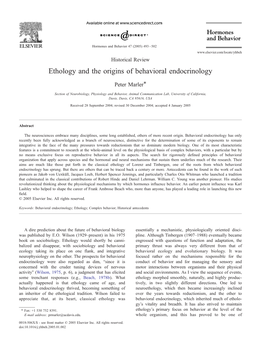 Ethology and the Origins of Behavioral Endocrinology