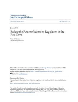 Back to the Future of Abortion Regulation in the First Term Tracy A