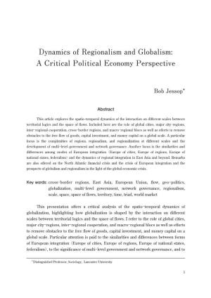Dynamics of Regionalism and Globalism: a Critical Political Economy Perspective
