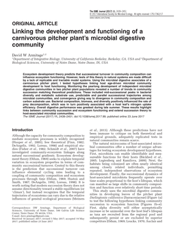 Linking the Development and Functioning of a Carnivorous Pitcher Plant’S Microbial Digestive Community