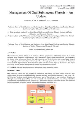 Management of Oral Submucous Fibrosis – an Update