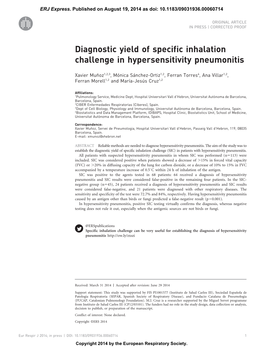 Diagnostic Yield of Specific Inhalation Challenge in Hypersensitivity Pneumonitis