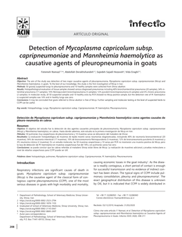 Detection of Mycoplasma Capricolum Subsp. Capripneumoniae and Mannheimia Haemolytica As Causative Agents of Pleuropneumonia in Goats