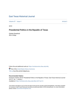 Presidential Politics in the Republic of Texas