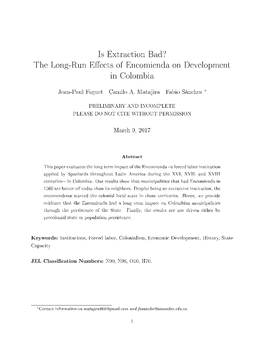 The Long-Run E Ects of Encomienda on Development in Colombia