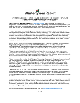 Wintergreen Resort Receives Engineering Excellence Award for Improved Snowpower Technology