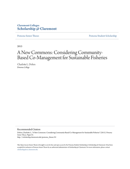 Considering Community-Based Co-Management for Sustainable Fisheries" (2013)