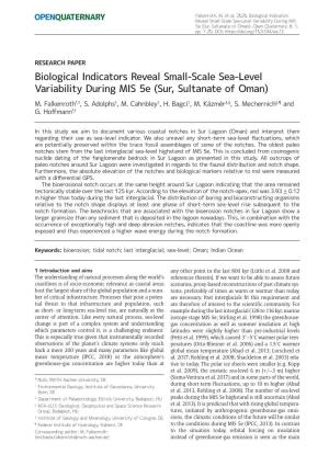 Biological Indicators Reveal Small-Scale Sea-Level Variability During MIS 5E (Sur, Sultanate of Oman)