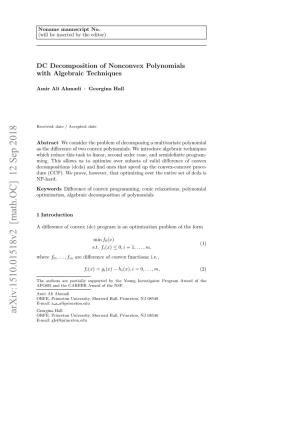 DC Decomposition of Nonconvex Polynomials with Algebraic Techniques