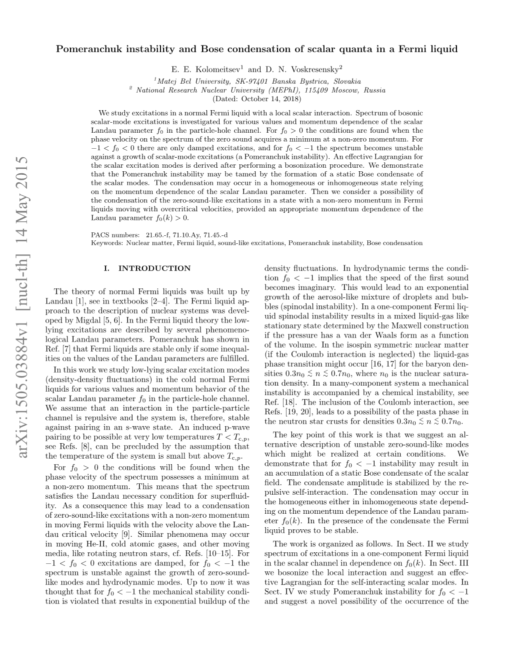 Pomeranchuk Instability and Bose Condensation of Scalar Quanta in A