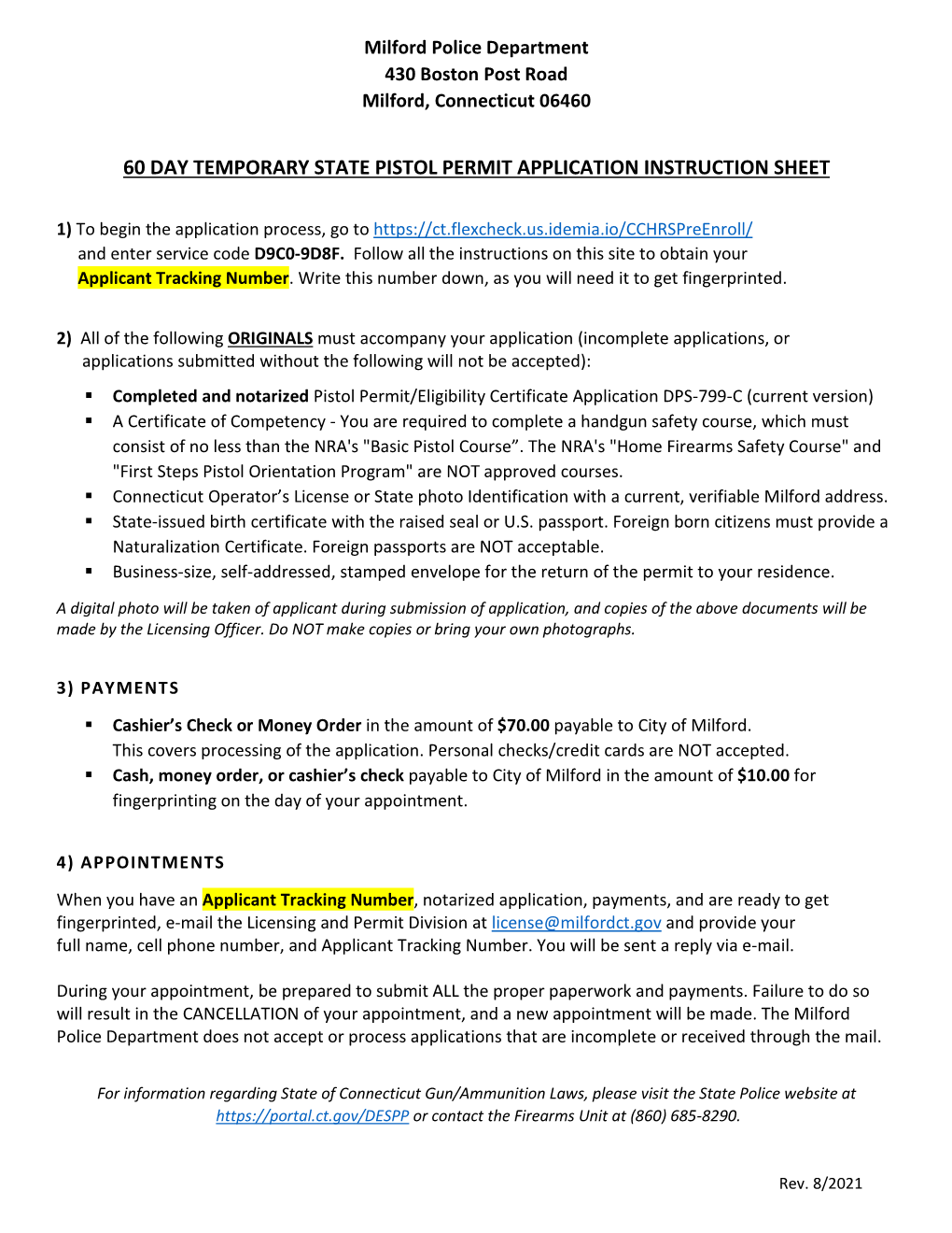 Pistol Permit Application Instruction Sheet