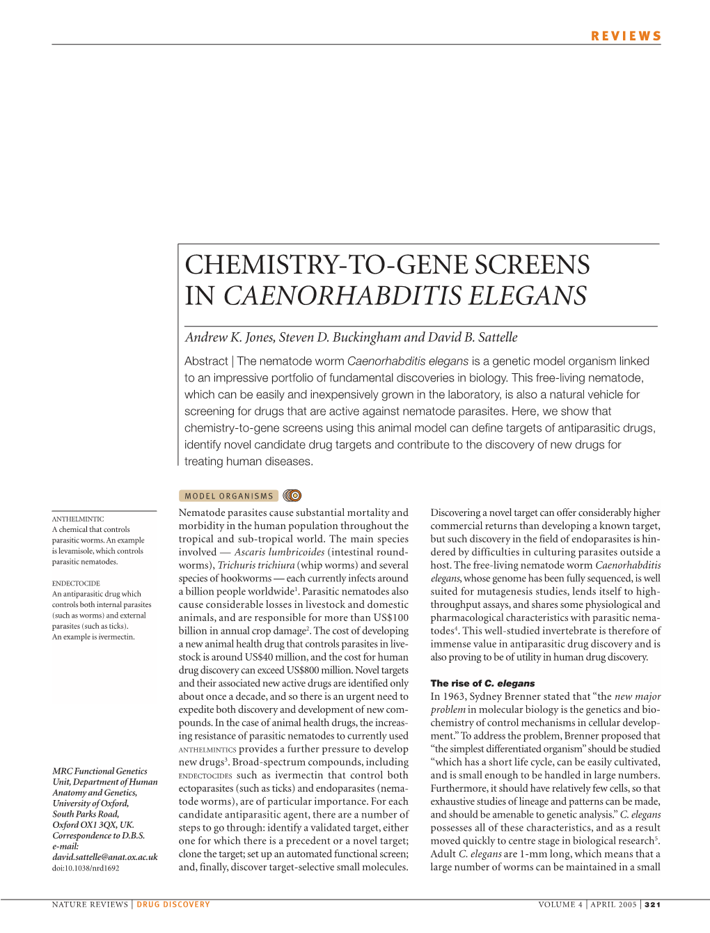 Chemistry-To-Gene Screens in Caenorhabditis Elegans