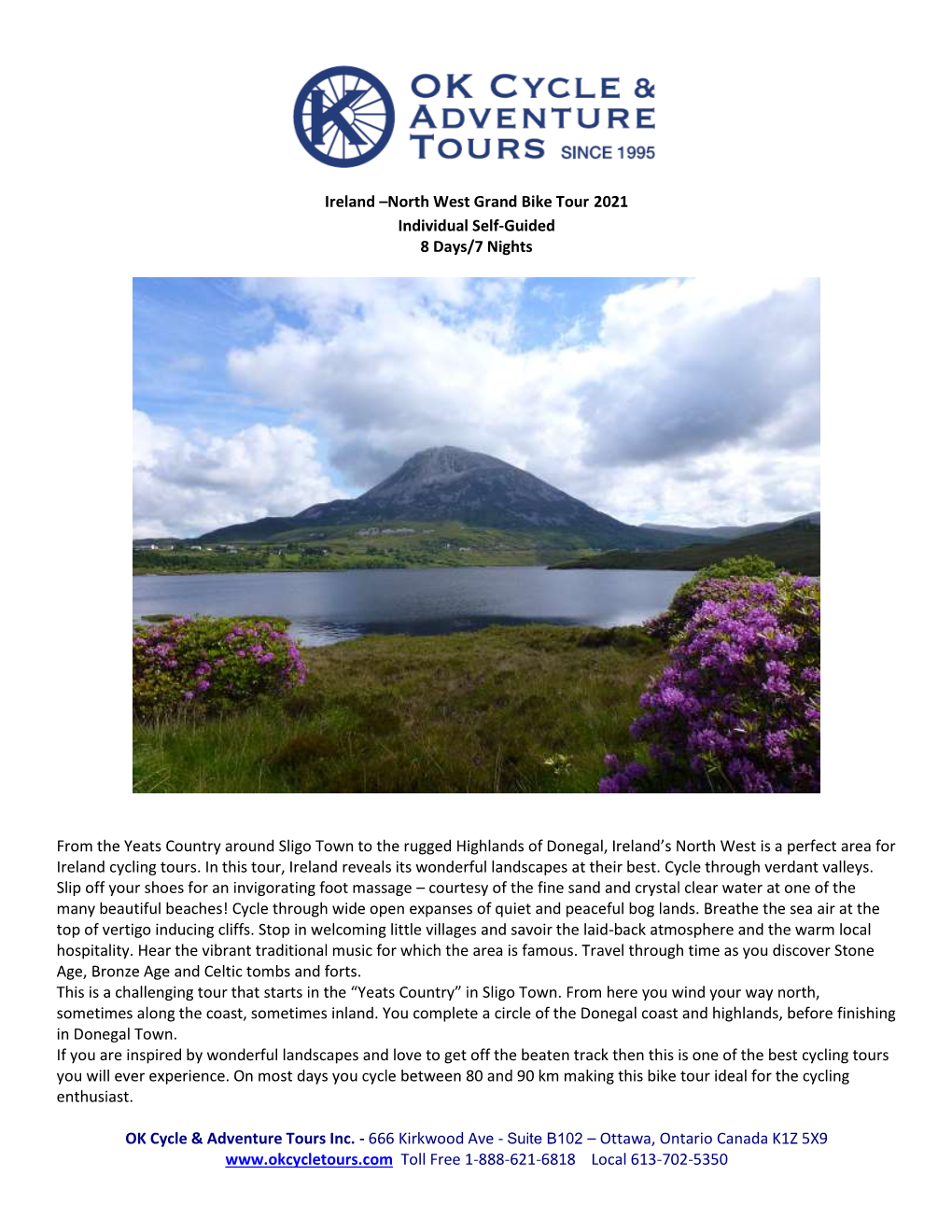 Ireland –North West Grand Bike Tour 2021 Individual Self-Guided 8 Days/7 Nights