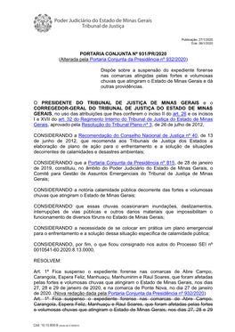 PORTARIA CONJUNTA Nº 931/PR/2020 (Alterada Pela Portaria Conjunta Da Presidência Nº 932/2020)