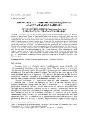 BIOCONTROL ACTIVITIES of Pseudomonas Fluorescens AGAINST ASPARAGUS PATHOGEN
