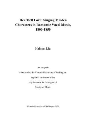 Singing Maiden Characters in Romantic Vocal Music, 1800-1850