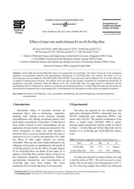 Effect of Trace Rare Earth Element Er on Al-Zn-Mg Alloy
