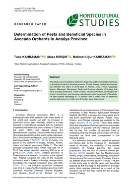 Determination of Pests and Beneficial Species in Avocado Orchards in Antalya Province