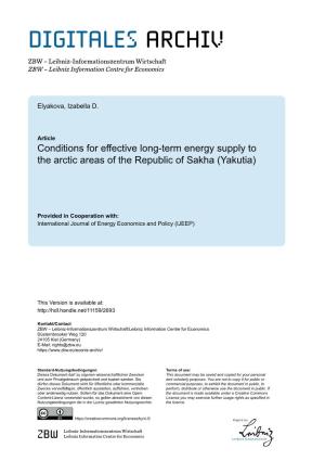 Conditions for Effective Long-Term Energy Supply to the Arctic Areas of the Republic of Sakha (Yakutia)