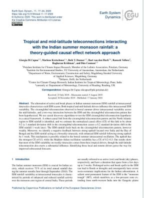 Tropical and Mid-Latitude Teleconnections Interacting with the Indian Summer Monsoon Rainfall: a Theory-Guided Causal Effect Network Approach