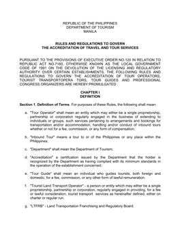 Republic of the Philippines Department of Tourism Manila
