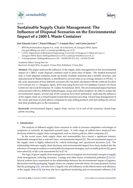 Sustainable Supply Chain Management: the Influence of Disposal Scenarios on the Environmental Impact of a 2400 L Waste Container