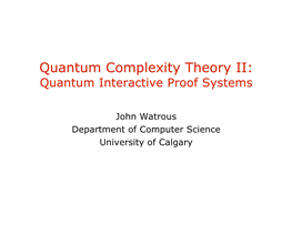 Quantum Complexity Theory