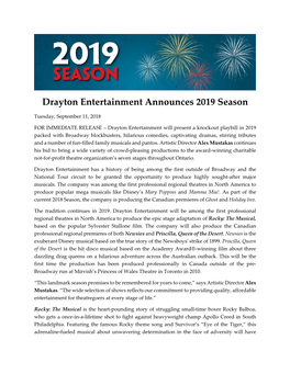 Drayton Entertainment Announces 2019 Season