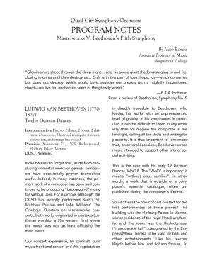 PROGRAM NOTES Masterworks V: Beethoven’S Fifth Symphony
