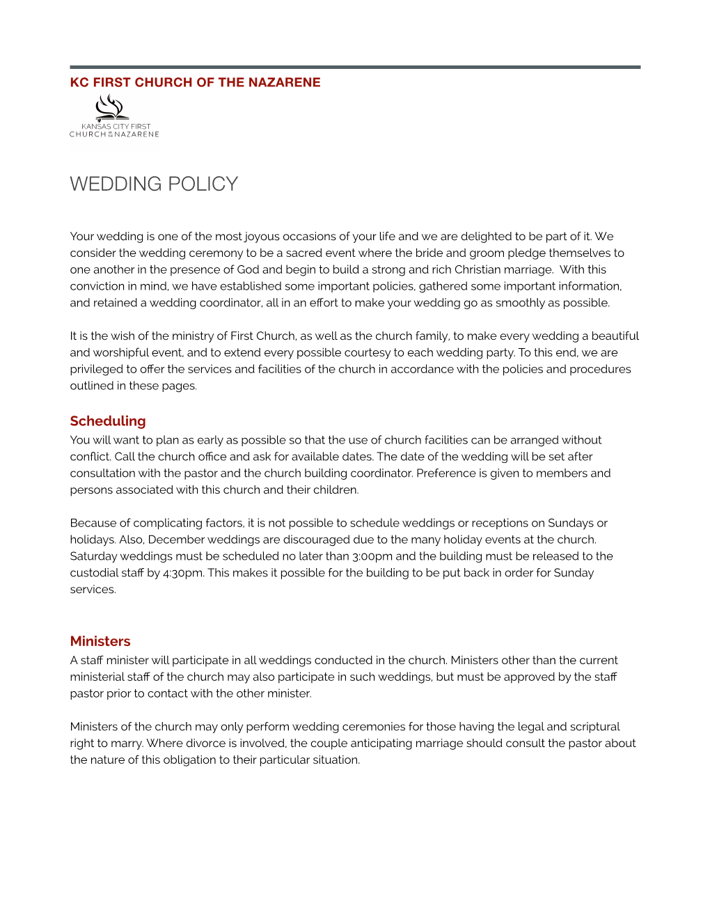 Wedding Policy