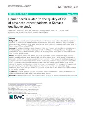 Unmet Needs Related to the Quality of Life of Advanced Cancer Patients In