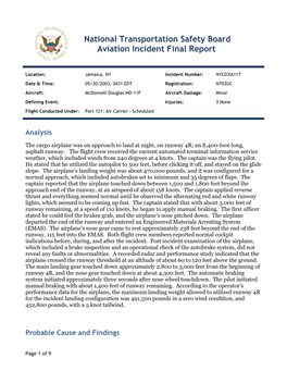 National Transportation Safety Board Aviation Incident Final Report