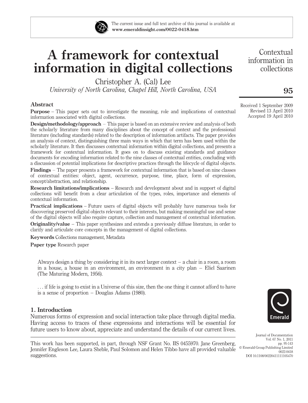 A Framework for Contextual Information in Digital Collections