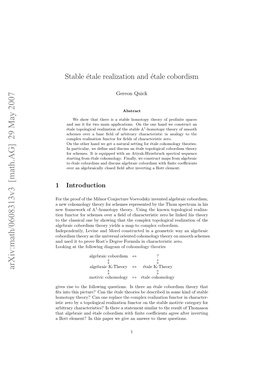 Stable Etale Realization and Etale Cobordism