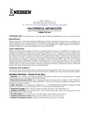 Haloperidol Metabolites Elisa Kit Instructions Product #102119 & 102116 Forensic Use Only