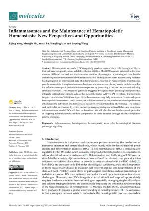 Inflammasomes and the Maintenance of Hematopoietic Homeostasis