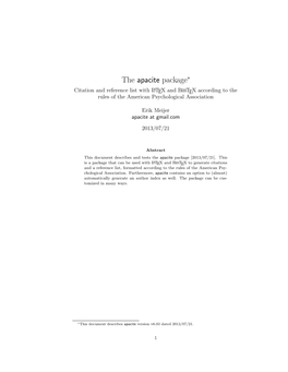 The Apacite Package: Citation and Reference List with Latex and Bibtex According to the Rules of the American Psychological Asso