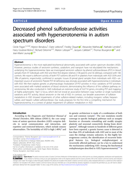 Decreased Phenol Sulfotransferase Activities Associated With