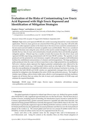 Evaluation of the Risks of Contaminating Low Erucic Acid Rapeseed with High Erucic Rapeseed and Identiﬁcation of Mitigation Strategies