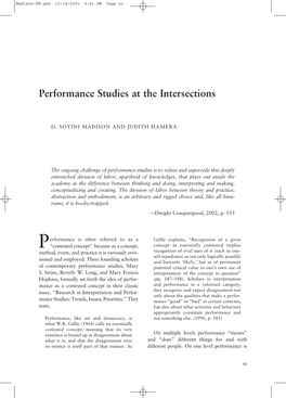 Performance Studies at the Intersections