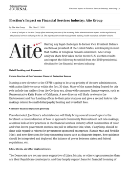 S Impact on Financial Services Industry: Aite Group | 1
