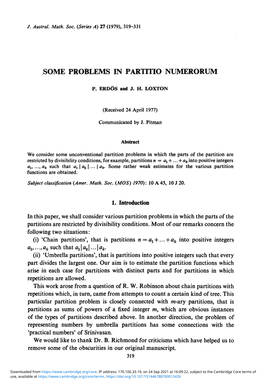 Some Problems in Partitio Numerorum