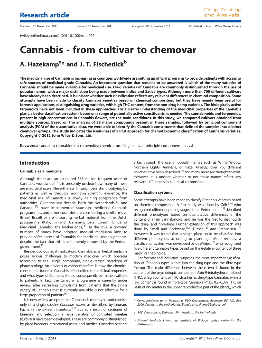 Cannabis from Cultivar to Chemovar