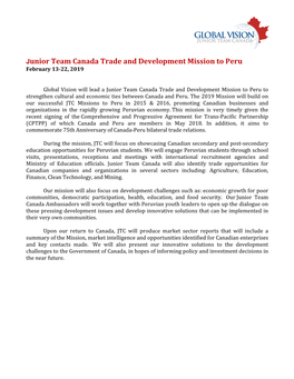 Junior Team Canada Trade and Development Mission to Peru February 13-22, 2019