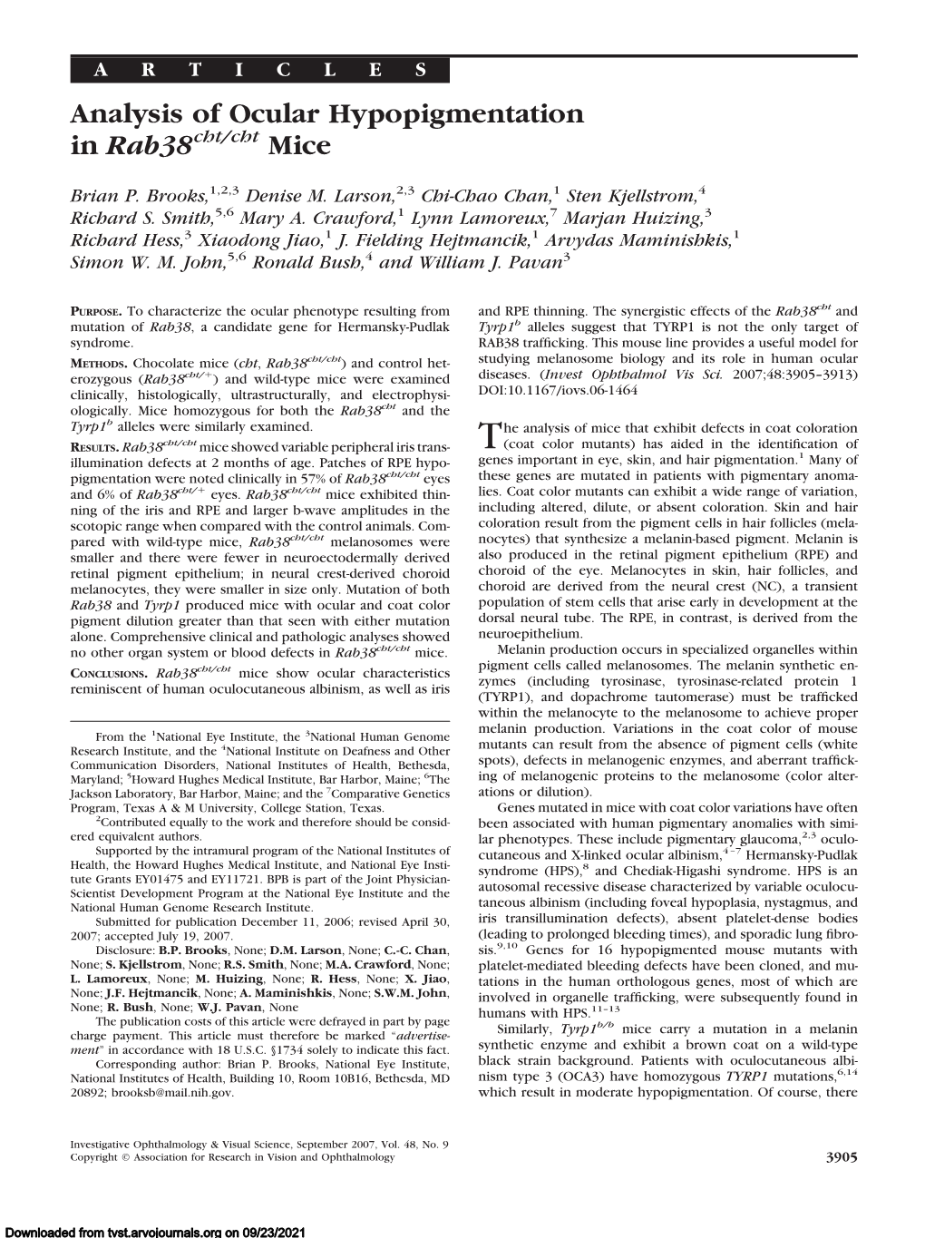 Analysis of Ocular Hypopigmentation in Rab38cht/Cht Mice